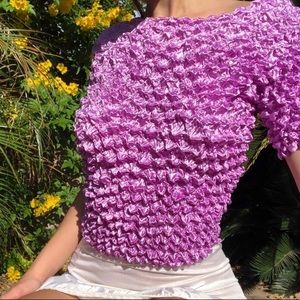 Shiny Lavender Textured Short Sleeve Top
